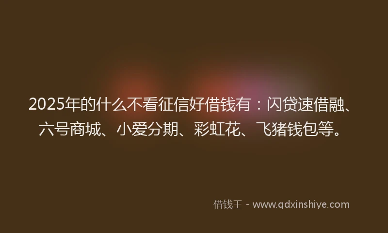 2025年的什么不看征信好借钱有：闪贷速借融、六号商城、小爱分期、彩虹花、飞猪钱包等。