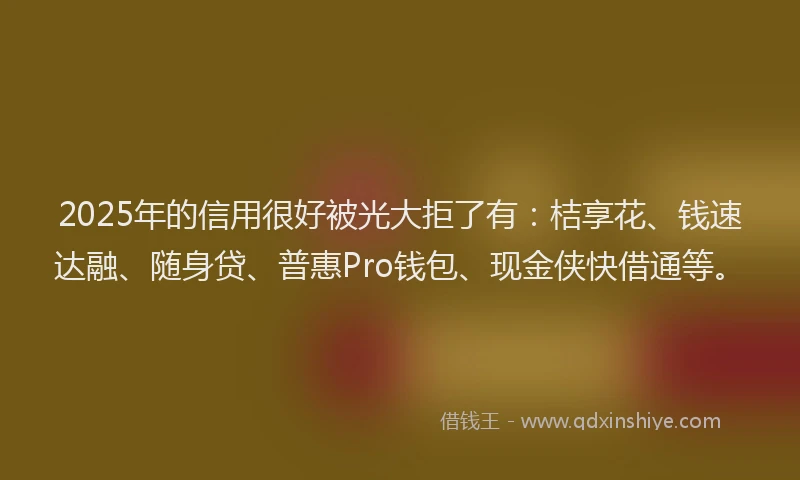 2025年的信用很好被光大拒了有：桔享花、钱速达融、随身贷、普惠Pro钱包、现金侠快借通等。