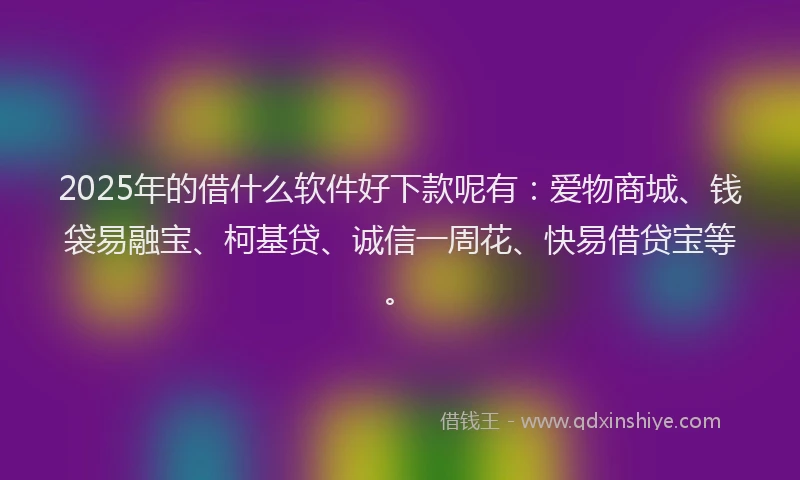 2025年的借什么软件好下款呢有：爱物商城、钱袋易融宝、柯基贷、诚信一周花、快易借贷宝等。