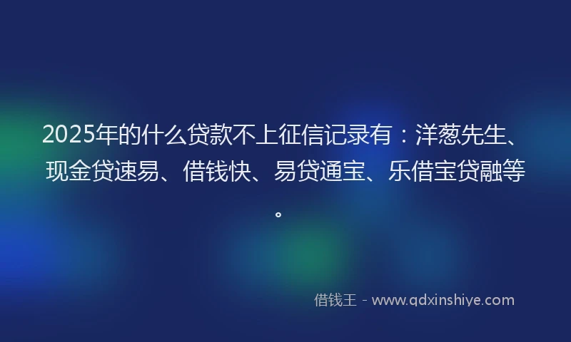 2025年的什么贷款不上征信记录有：洋葱先生、现金贷速易、借钱快、易贷通宝、乐借宝贷融等。
