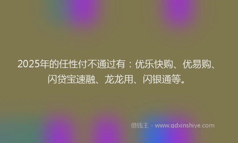 2025年的任性付不通过有：优乐快购、优易购、闪贷宝速融、龙龙用、闪银通等。