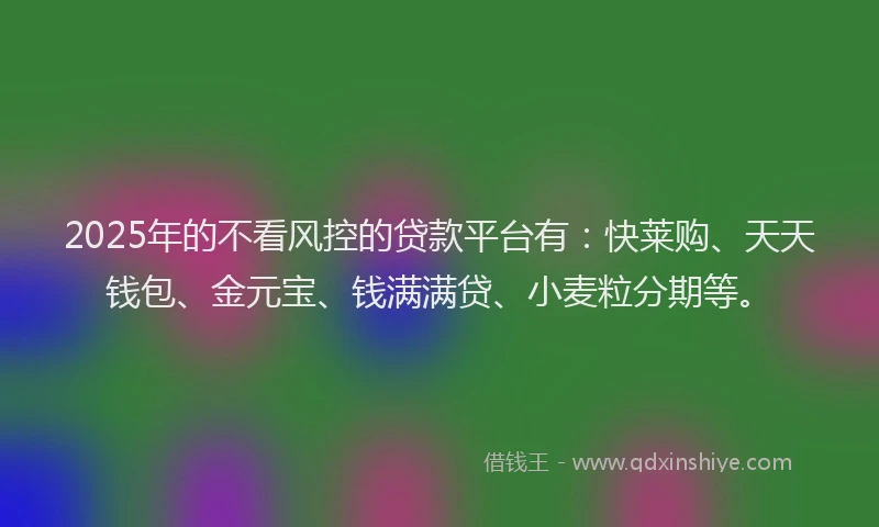 2025年的不看风控的贷款平台有：快莱购、天天钱包、金元宝、钱满满贷、小麦粒分期等。