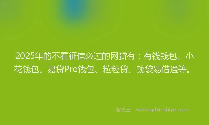 2025年的不看征信必过的网贷有：有钱钱包、小花钱包、易贷Pro钱包、粒粒贷、钱袋易借通等。