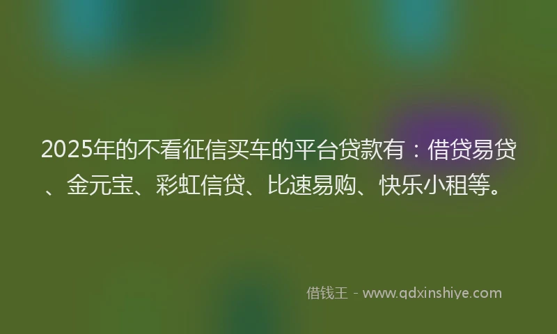 2025年的不看征信买车的平台贷款有：借贷易贷、金元宝、彩虹信贷、比速易购、快乐小租等。
