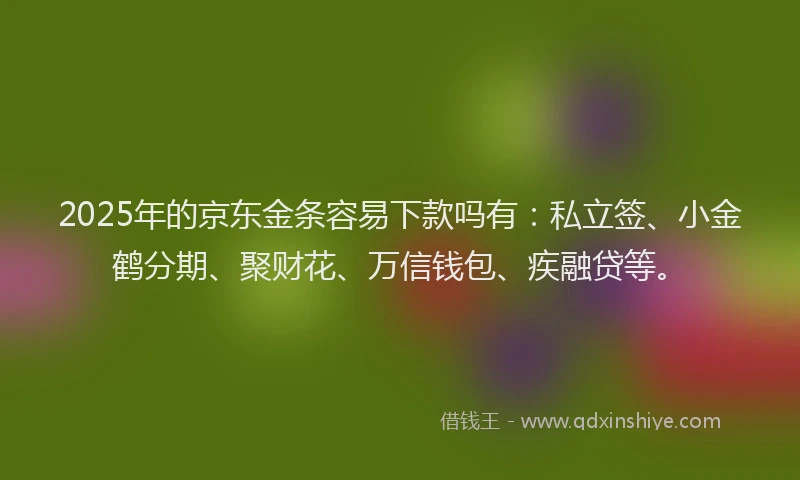 2025年的京东金条容易下款吗有：私立签、小金鹤分期、聚财花、万信钱包、疾融贷等。