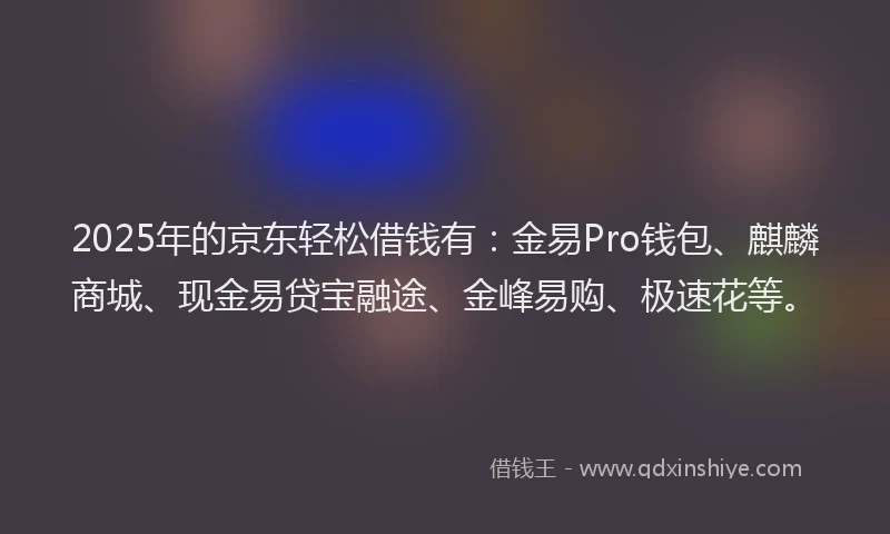 2025年的京东轻松借钱有：金易Pro钱包、麒麟商城、现金易贷宝融途、金峰易购、极速花等。