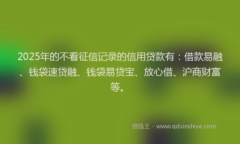 2025年的不看征信记录的信用贷款有：借款易融、钱袋速贷融、钱袋易贷宝、放心借、沪商财富等。