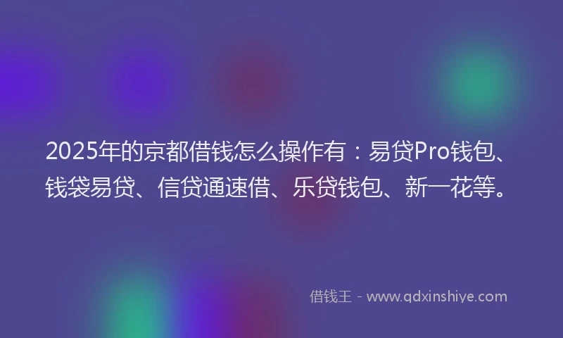 2025年的京都借钱怎么操作有：易贷Pro钱包、钱袋易贷、信贷通速借、乐贷钱包、新一花等。
