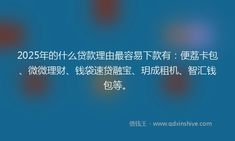 2025年的什么贷款理由最容易下款有：便荔卡包、微微理财、钱袋速贷融宝、玥成租机、智汇钱包等。