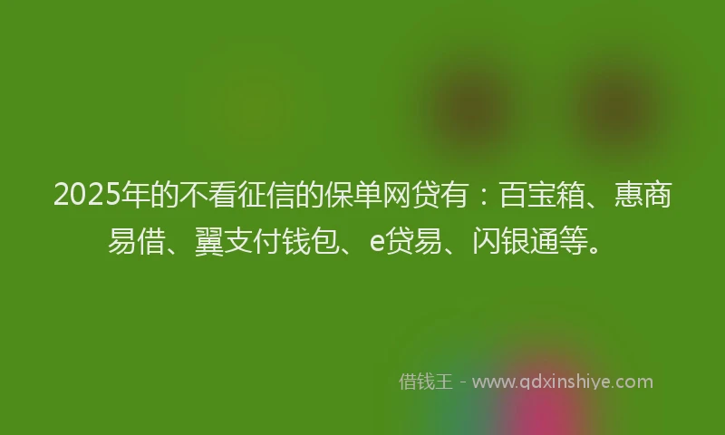 2025年的不看征信的保单网贷有：百宝箱、惠商易借、翼支付钱包、e贷易、闪银通等。
