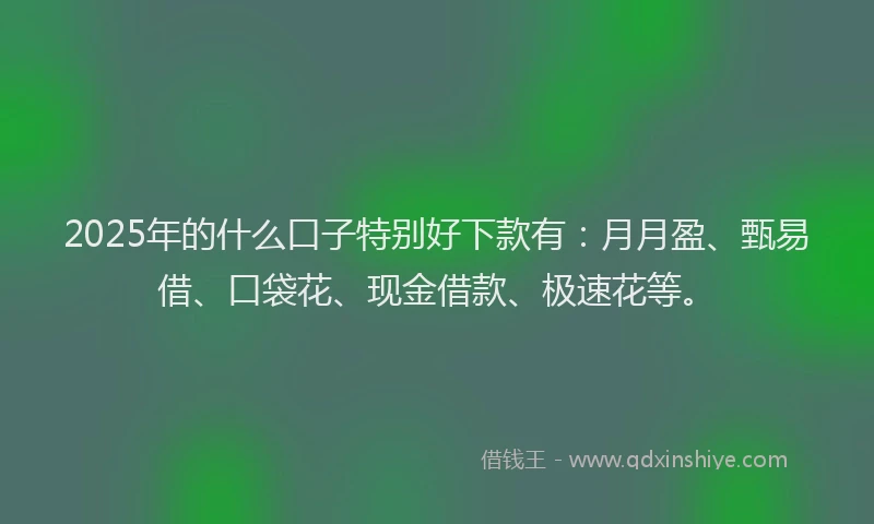 2025年的什么口子特别好下款有：月月盈、甄易借、口袋花、现金借款、极速花等。