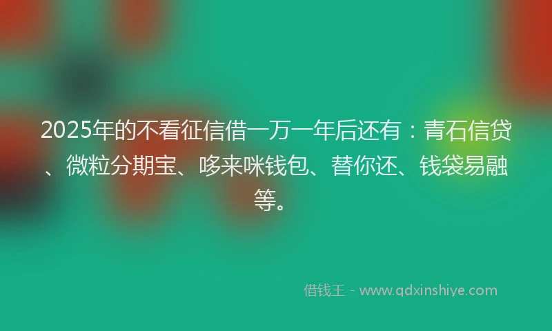 2025年的不看征信借一万一年后还有：青石信贷、微粒分期宝、哆来咪钱包、替你还、钱袋易融等。