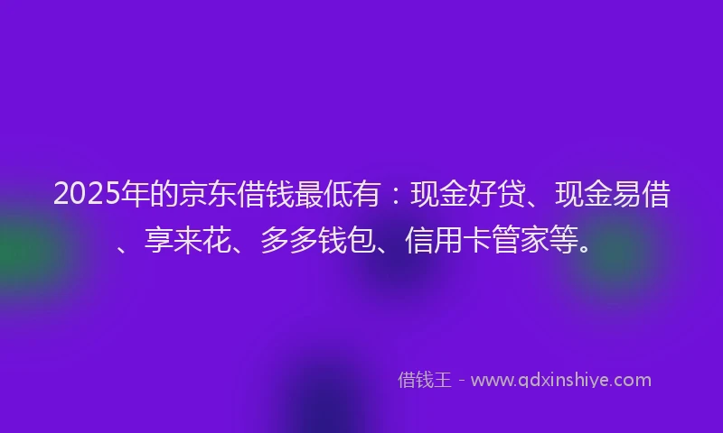 2025年的京东借钱最低有:现金好贷、现金易借、享来花、多多钱包、信用卡管家等。