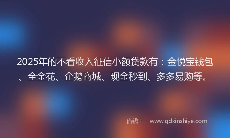2025年的不看收入征信小额贷款有：金悦宝钱包、全金花、企鹅商城、现金秒到、多多易购等。