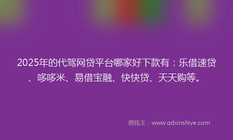 2025年的代驾网贷平台哪家好下款有：乐借速贷、哆哆米、易借宝融、快快贷、天天购等。