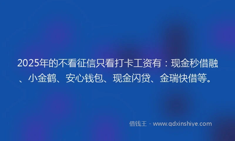 2025年的不看征信只看打卡工资有：现金秒借融、小金鹤、安心钱包、现金闪贷、金瑞快借等。