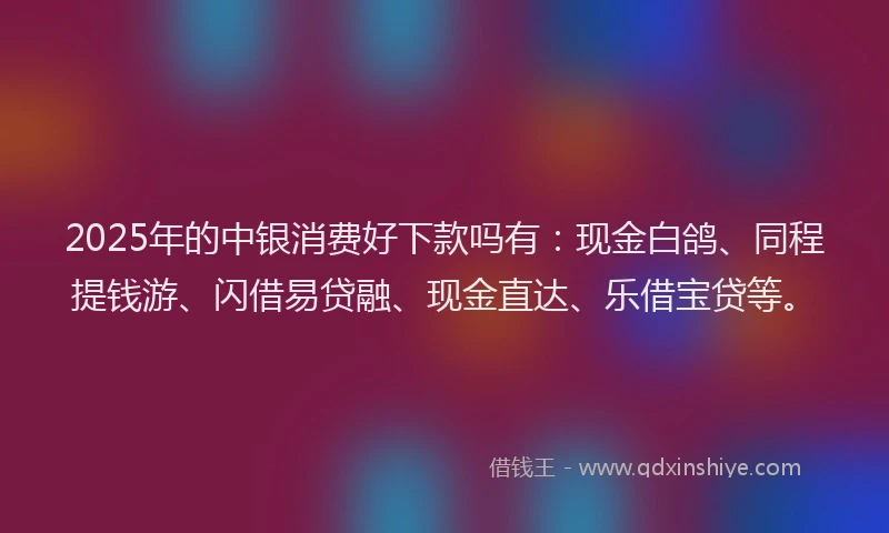 2025年的中银消费好下款吗有：现金白鸽、同程提钱游、闪借易贷融、现金直达、乐借宝贷等。