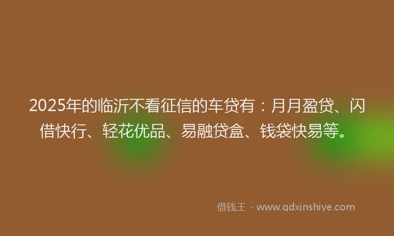 2025年的临沂不看征信的车贷有：月月盈贷、闪借快行、轻花优品、易融贷盒、钱袋快易等。