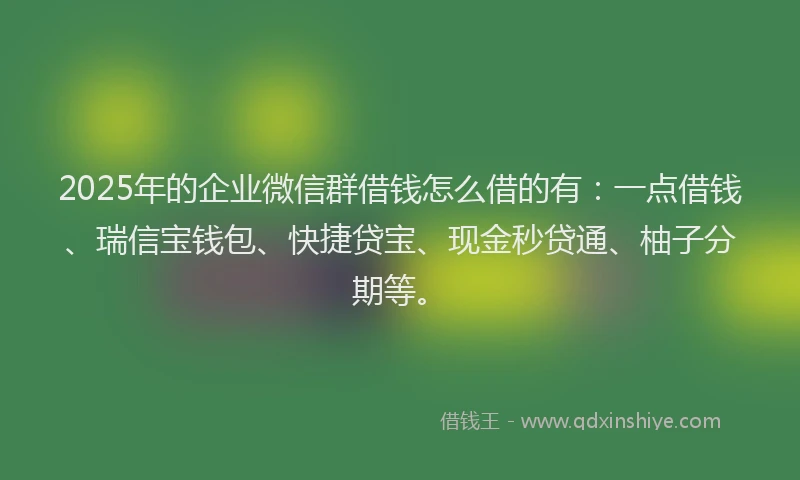 2025年的企业微信群借钱怎么借的有：一点借钱、瑞信宝钱包、快捷贷宝、现金秒贷通、柚子分期等。