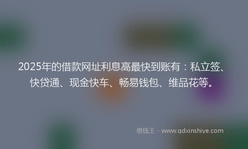 2025年的借款网址利息高最快到账有：私立签、快贷通、现金快车、畅易钱包、维品花等。