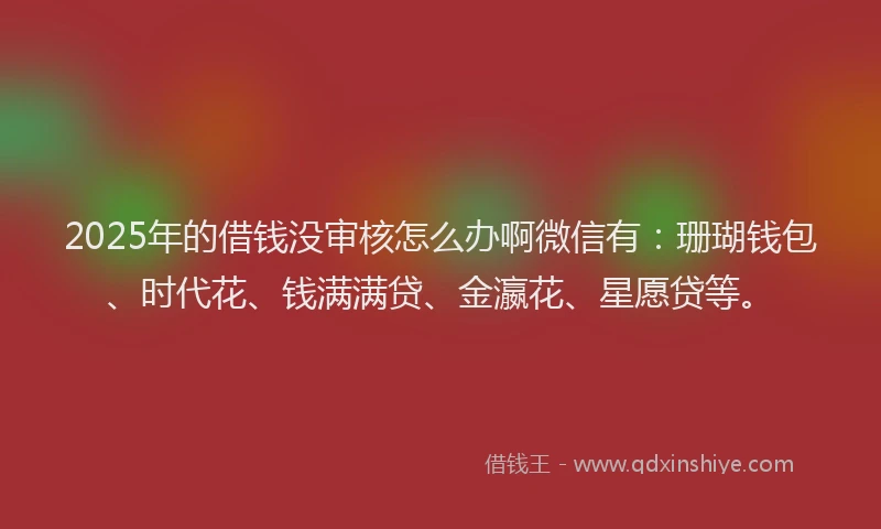 2025年的借钱没审核怎么办啊微信有：珊瑚钱包、时代花、钱满满贷、金瀛花、星愿贷等。