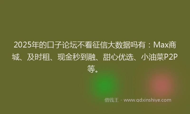 2025年的口子论坛不看征信大数据吗有：Max商城、及时租、现金秒到融、甜心优选、小油菜P2P等。