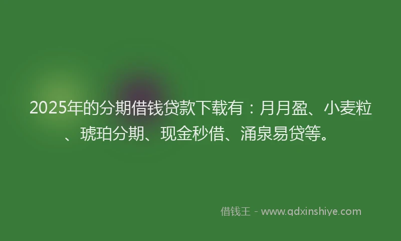 2025年的分期借钱贷款下载有：月月盈、小麦粒、琥珀分期、现金秒借、涌泉易贷等。