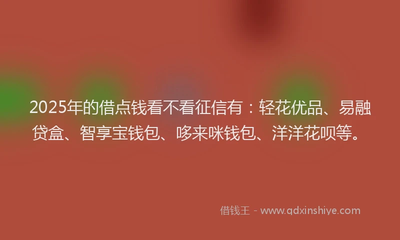 2025年的借点钱看不看征信有：轻花优品、易融贷盒、智享宝钱包、哆来咪钱包、洋洋花呗等。