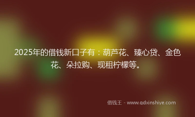 2025年的借钱新口子有：葫芦花、臻心贷、金色花、朵拉购、现租柠檬等。