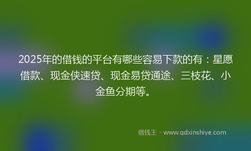 2025年的借钱的平台有哪些容易下款的有：星愿借款、现金侠速贷、现金易贷通途、三枝花、小金鱼分期等。