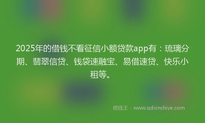 2025年的借钱不看征信小额贷款app有：琉璃分期、翡翠信贷、钱袋速融宝、易借速贷、快乐小租等。