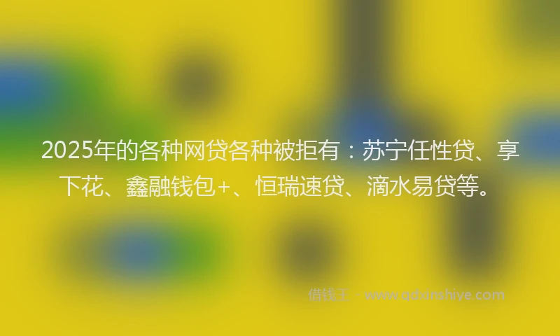 2025年的各种网贷各种被拒有：苏宁任性贷、享下花、鑫融钱包+、恒瑞速贷、滴水易贷等。
