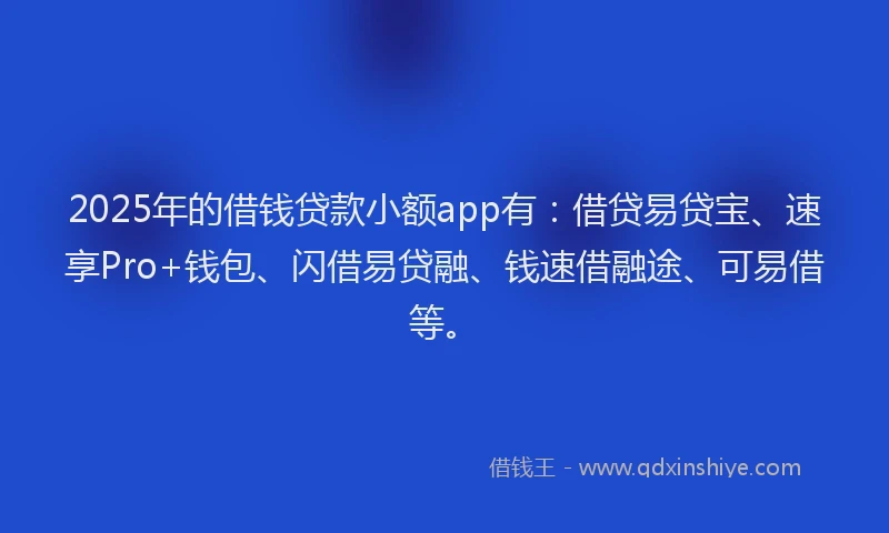 2025年的借钱贷款小额app有：借贷易贷宝、速享Pro+钱包、闪借易贷融、钱速借融途、可易借等。