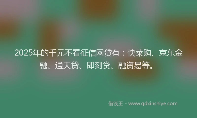 2025年的千元不看征信网贷有：快莱购、京东金融、通天贷、即刻贷、融资易等。
