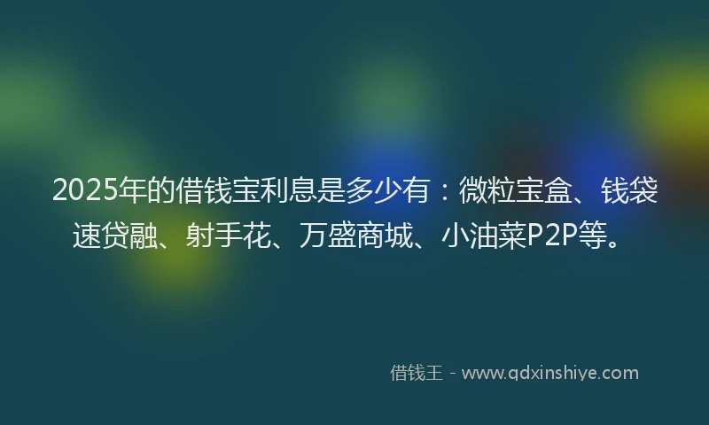 2025年的借钱宝利息是多少有：微粒宝盒、钱袋速贷融、射手花、万盛商城、小油菜P2P等。