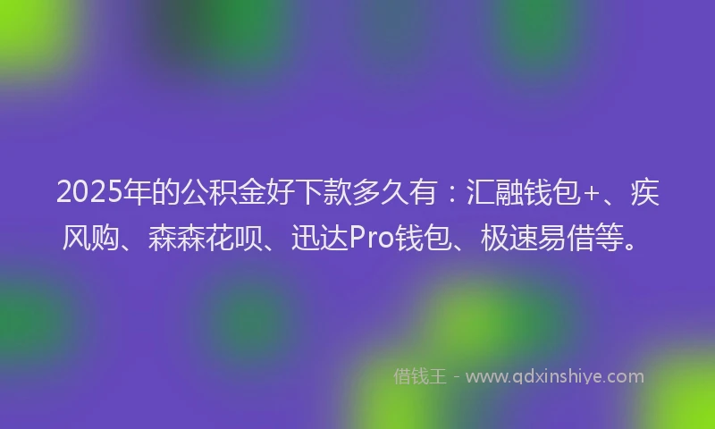2025年的公积金好下款多久有：汇融钱包+、疾风购、森森花呗、迅达Pro钱包、极速易借等。
