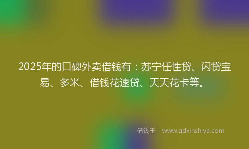 2025年的口碑外卖借钱有：苏宁任性贷、闪贷宝易、多米、借钱花速贷、天天花卡等。