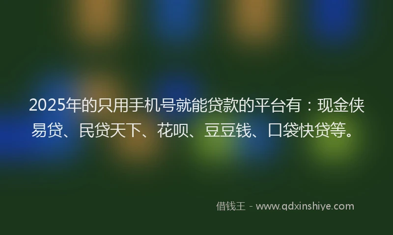 2025年的只用手机号就能贷款的平台有：现金侠易贷、民贷天下、花呗、豆豆钱、口袋快贷等。