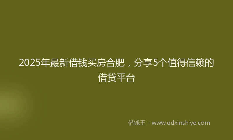 2025年最新借钱买房合肥，分享5个值得信赖的借贷平台