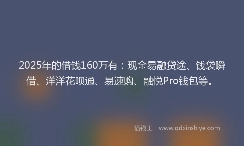 2025年的借钱160万有：现金易融贷途、钱袋瞬借、洋洋花呗通、易速购、融悦Pro钱包等。