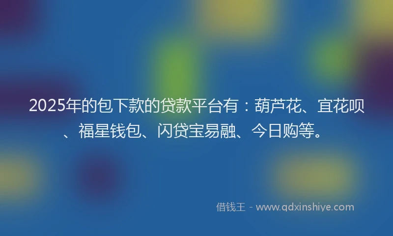 2025年的包下款的贷款平台有：葫芦花、宜花呗、福星钱包、闪贷宝易融、今日购等。