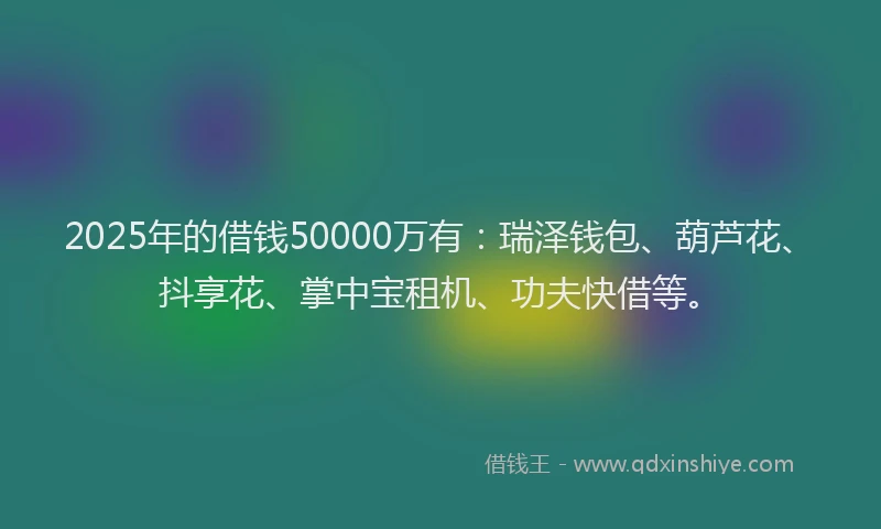2025年的借钱50000万有：瑞泽钱包、葫芦花、抖享花、掌中宝租机、功夫快借等。