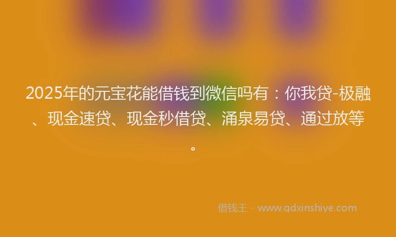 2025年的元宝花能借钱到微信吗有：你我贷-极融、现金速贷、现金秒借贷、涌泉易贷、通过放等。