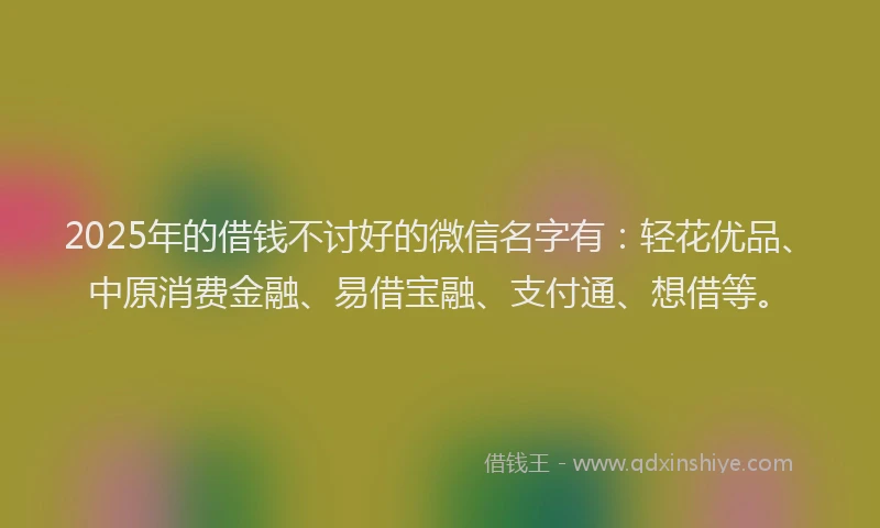 2025年的借钱不讨好的微信名字有：轻花优品、中原消费金融、易借宝融、支付通、想借等。