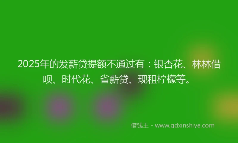 2025年的发薪贷提额不通过有：银杏花、林林借呗、时代花、省薪贷、现租柠檬等。