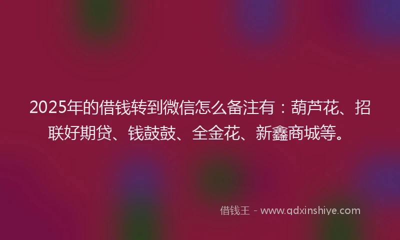 2025年的借钱转到微信怎么备注有：葫芦花、招联好期贷、钱鼓鼓、全金花、新鑫商城等。