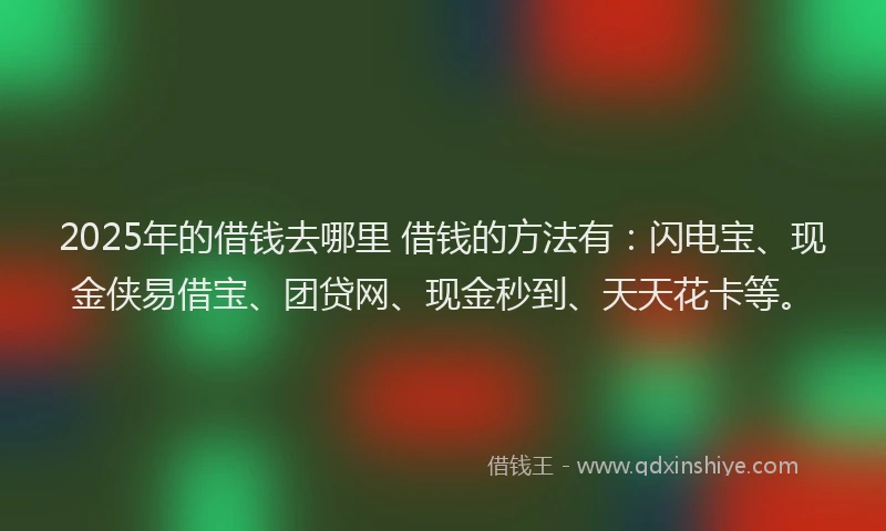 2025年的借钱去哪里 借钱的方法有：闪电宝、现金侠易借宝、团贷网、现金秒到、天天花卡等。