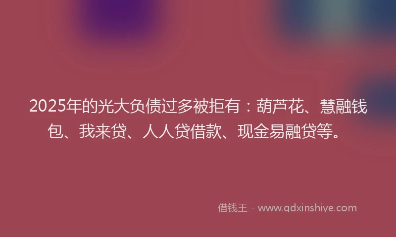 2025年的光大负债过多被拒有：葫芦花、慧融钱包、我来贷、人人贷借款、现金易融贷等。