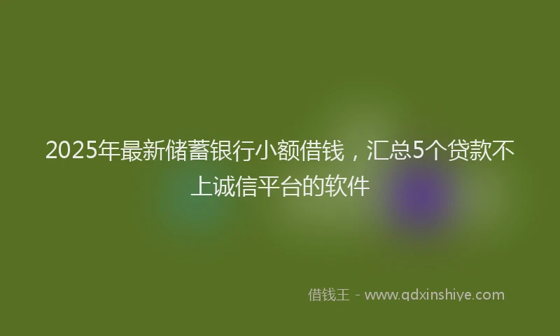 2025年最新储蓄银行小额借钱，汇总5个贷款不上诚信平台的软件