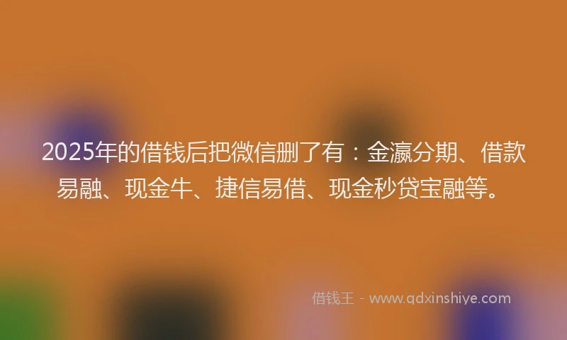 2025年的借钱后把微信删了有：金瀛分期、借款易融、现金牛、捷信易借、现金秒贷宝融等。